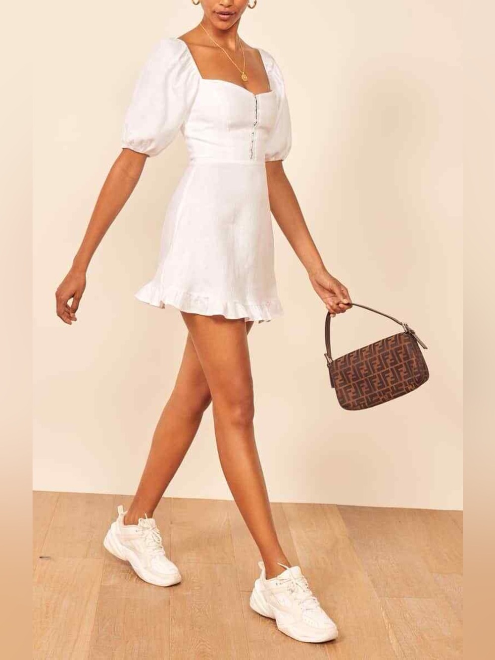 NWT Reformation Seattle puff sleeve Dress White size 12